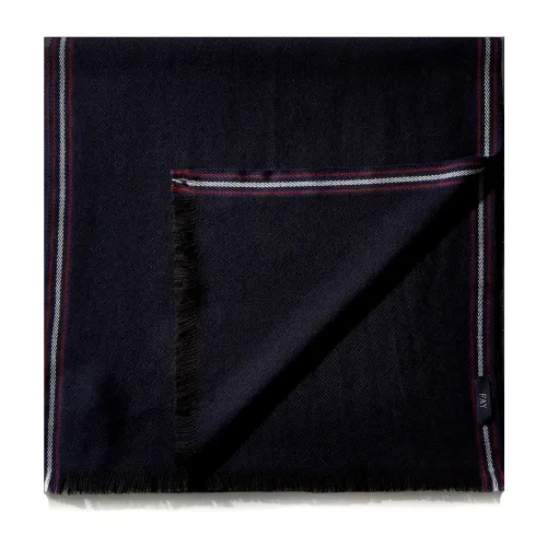 Fay , Two-Tone Wool Scarf with Frayed Bottom ,Blue male, Sizes: ONE