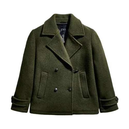 Fay , Vintage Wool Peacoat with Iconic Metal Hook ,Green female, Sizes: