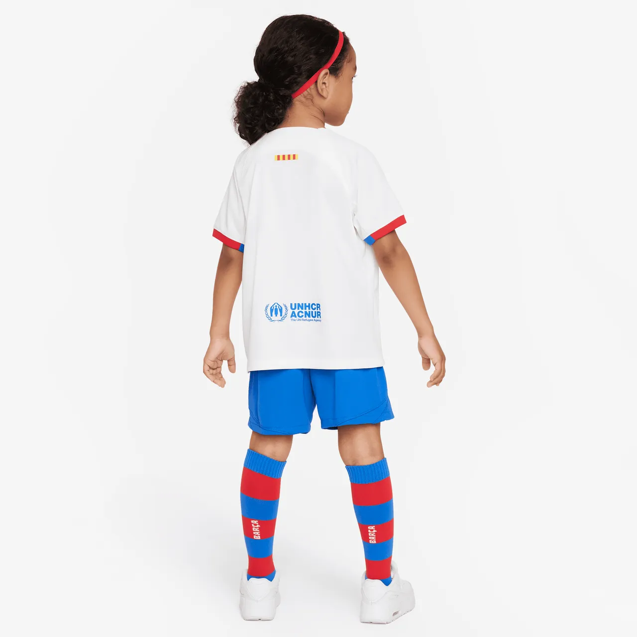 F.C. Barcelona 2023/24 Away Younger Kids' Nike Dri-FIT 3-Piece Kit - White - Polyester