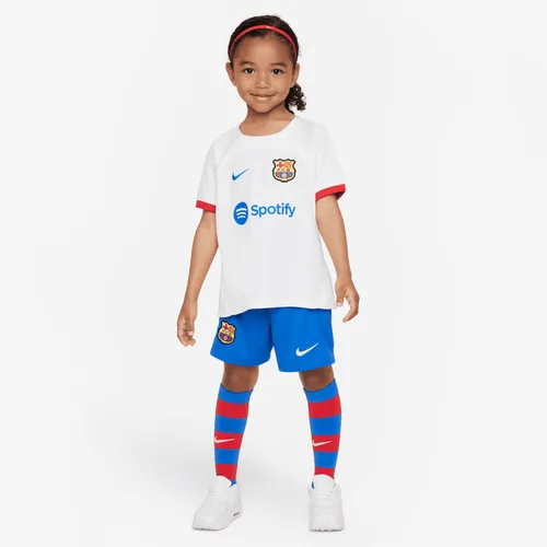 F.C. Barcelona 2023/24 Away Younger Kids' Nike Dri-FIT 3-Piece Kit - White - Polyester