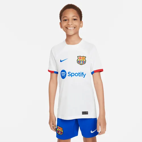 F.C. Barcelona 2023/24 Stadium Away Older Kids' Nike Dri-FIT Football Shirt - White - Polyester