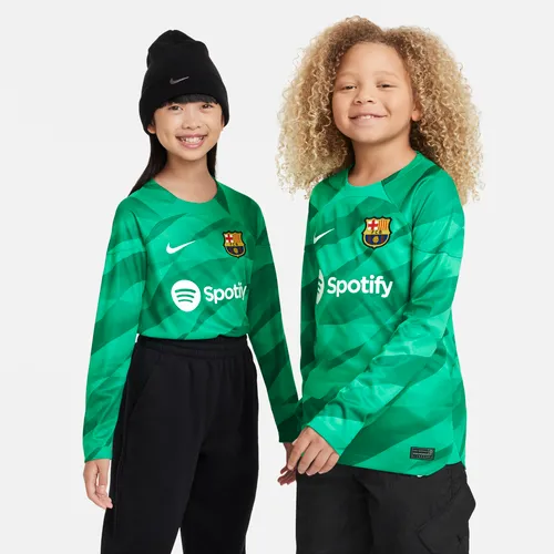 F.C. Barcelona 2023/24 Stadium Goalkeeper Older Kids' Nike Dri-FIT Football Shirt - Green - Polyester
