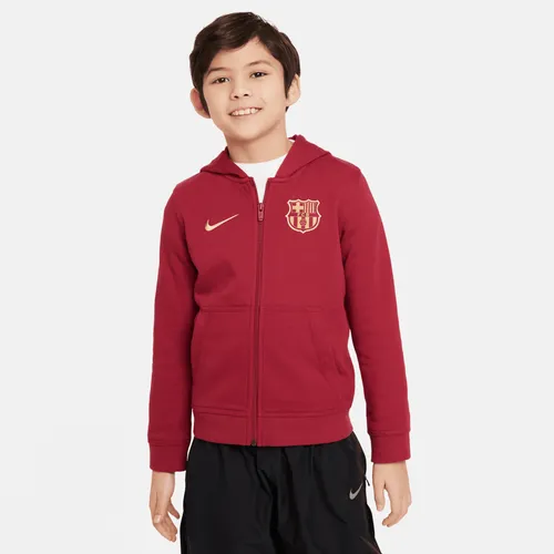 F.C. Barcelona Club Older Kids' (Boys') Nike Football Full-Zip Hoodie - Red - Polyester