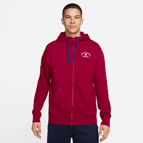 F.C. Barcelona Men's Nike Full-Zip French Terry Hoodie - Red - Cotton