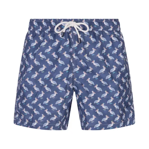 Fedeli , Blue Pelican Swim Shorts ,Blue male, Sizes: