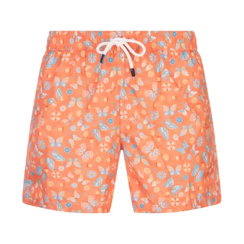 Fedeli , Butterfly Print Swim Shorts Orange ,Multicolor male, Sizes: