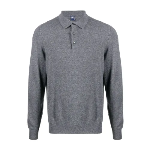 Fedeli , Cashmere polo shirt ,Gray male, Sizes: