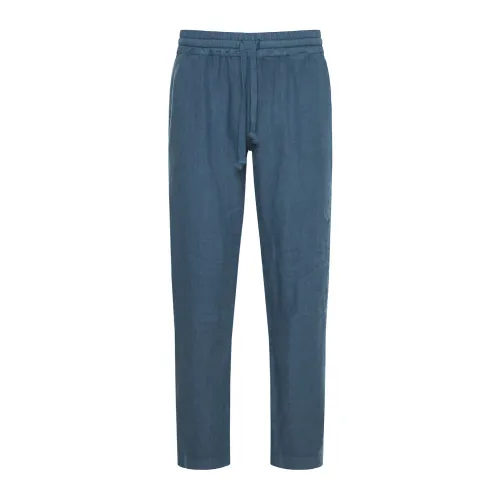 Fedeli , Drawsting linen pants ,Blue male, Sizes: