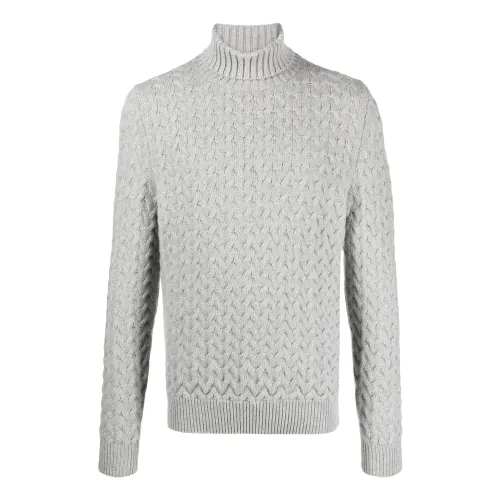 Fedeli , Grey Cable Knit Roll Neck Turtleneck ,Gray male, Sizes: