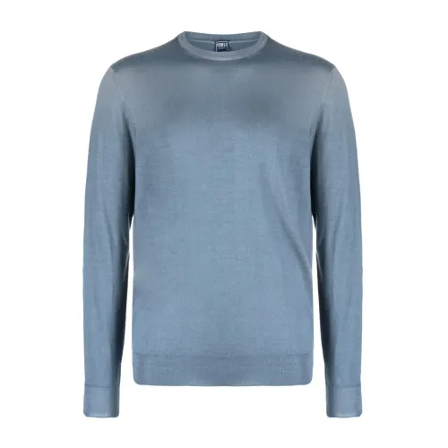 Fedeli , Merino wool knitwear ,Blue male, Sizes:
