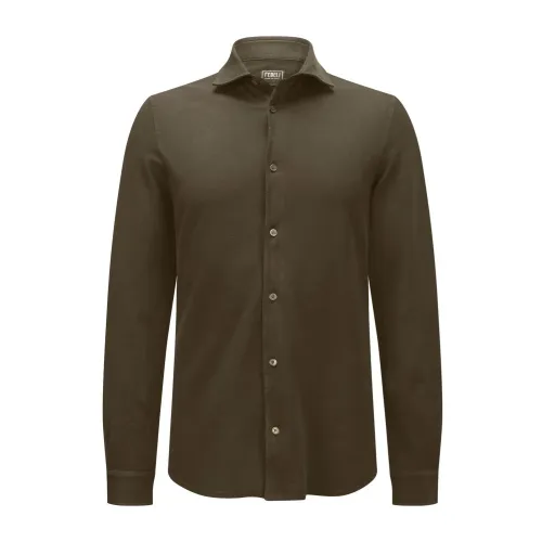 Fedeli , Soft Touch Brown Piqué Shirt ,Brown male, Sizes: