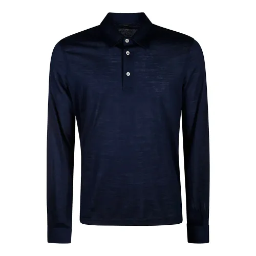 Fedeli , Wool Polo Shirt with Collar ,Blue male, Sizes: