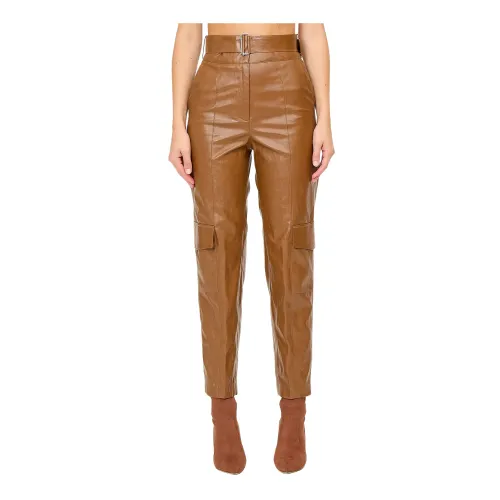 Federica Tosi , High-waisted Cargo Pants in Faux Leather ,Brown female, Sizes: