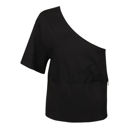 Federica Tosi , ONE Shoulder T-Shirt ,Black female, Sizes: