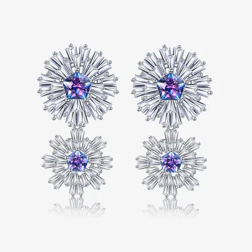 Fei Liu Carpe Diem Silver Crystal Double Flower Dropper Earrings CAR-925R-208-SWCZ