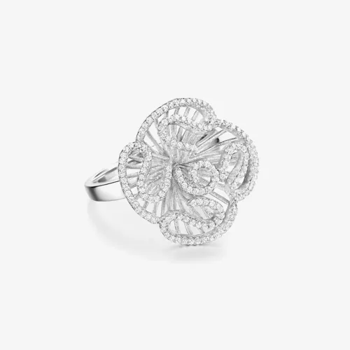 Fei Liu Cascade Sterling Silver Cubic Zirconia Silver Flower Ring (N) CAS-925R-003-CZ00