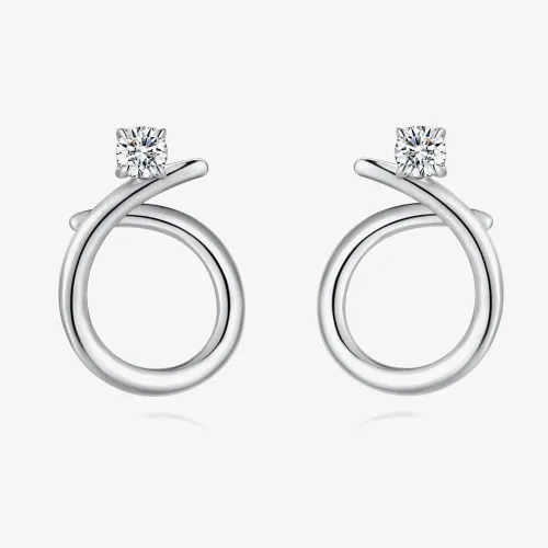 Fei Liu Iridiana Silver Plain Cubic Zirconia Swirl Earrings COR-925R-201-CZ00