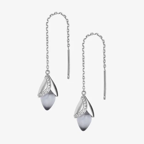 Fei Liu Magnolia Silver Cubic Zirconia Chain Dropper Earrings MAG-925R-203-CEGY