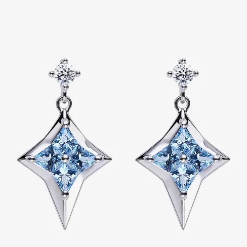 Fei Liu Star of Love Silver Kite Cut Blue Topaz Cubic Zirconia Drop Earrings POL-925R-201-BLCZ
