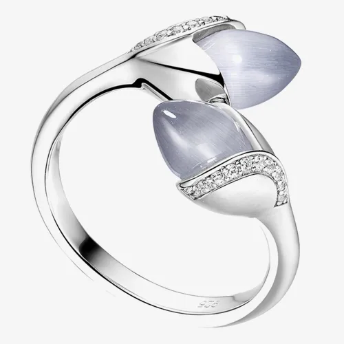 FEI LUI Magnolia Sterling Silver Double Stone Open Ring (M) MAG-925R-002-CEGY M