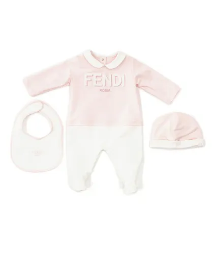 Fendi Baby Girls Babygrow, Hat & Bib Set Pink