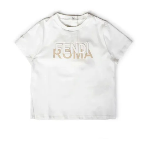 Fendi , Baby T-shirt with Roma Print ,White male, Sizes: