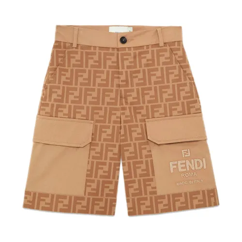 Fendi , Beige Junior Bermuda Shorts with Fendi Embroidery ,Beige male, Sizes: