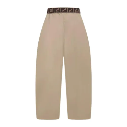 Fendi , Beige Junior Pants with Brown Elastic Waistband ,Beige female, Sizes: