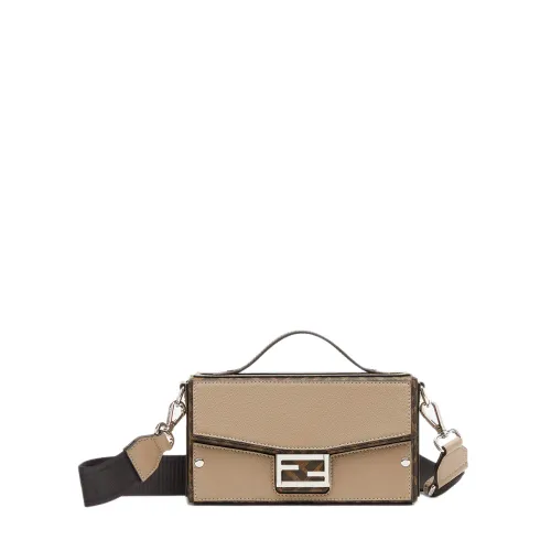 Fendi , Beige Leather Shoulder Bag with FF Motif ,Beige male, Sizes: ONE SIZE