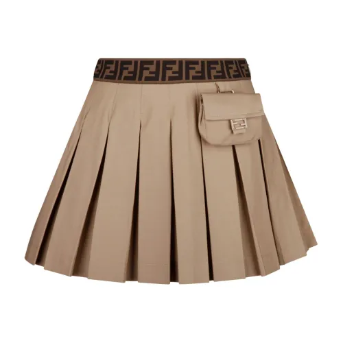 Fendi , Beige Mini Skirt with Pleats ,Brown female, Sizes: