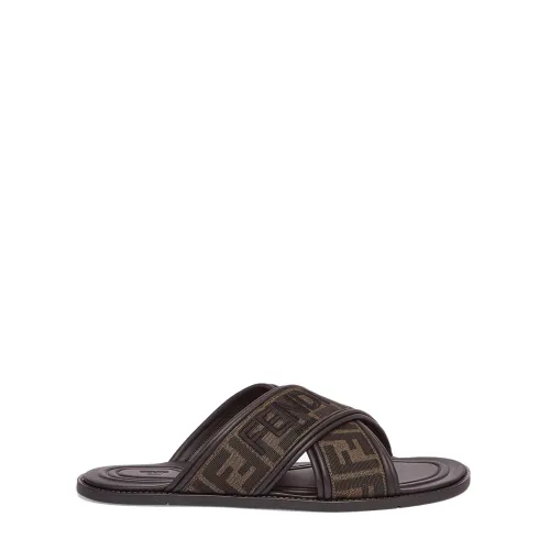 Fendi , Black FF Jacquard Crossed Strap Sandals ,Multicolor male, Sizes: