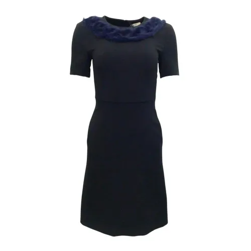 Fendi , Black Knitted Mink Collar Dress ,Black female, Sizes: