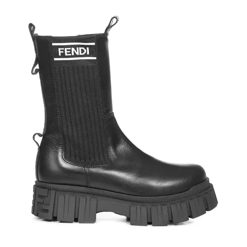 Fendi , Black Leather Biker Ankle Boots for Girls ,Black female, Sizes: