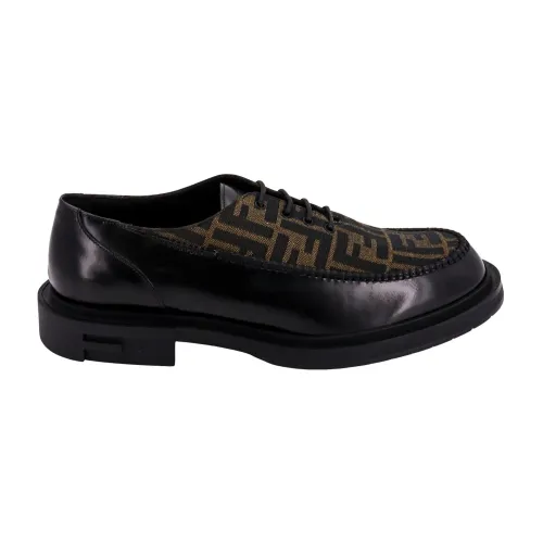 Fendi , Black Leather Lace-Up Shoes ,Black male, Sizes: