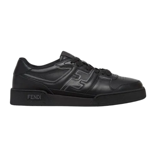 Fendi , Black Leather Lace-up Sneakers ,Black male, Sizes: