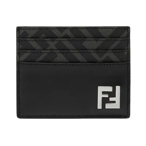 Fendi , Black Leather Wallet with FF Fabric Details ,Black male, Sizes: ONE SIZE