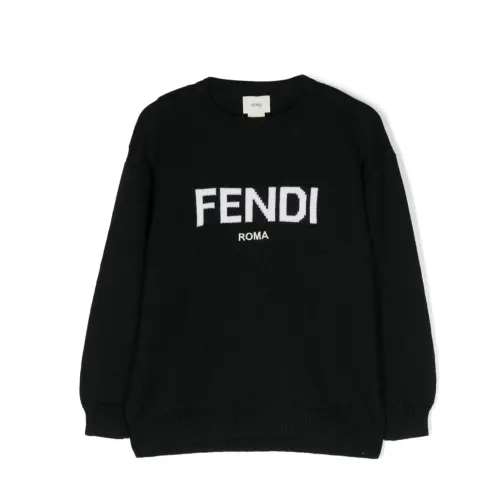 Fendi , Black Logo Sweater for Kids ,Black male, Sizes: