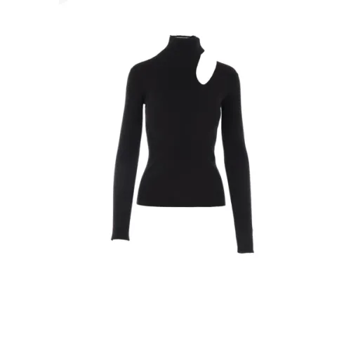 Fendi , Black Ribbed Cotton Silk Sweater ,Black female, Sizes:
