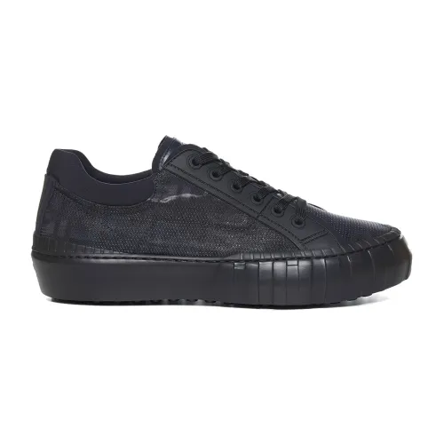 Fendi , Black Sneakers with Leather Detail ,Black male, Sizes: