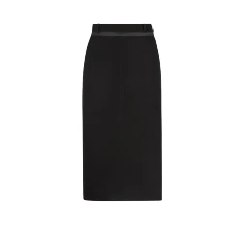 Fendi , Black Wool Asymmetric Cut Pencil Skirt ,Black female, Sizes: