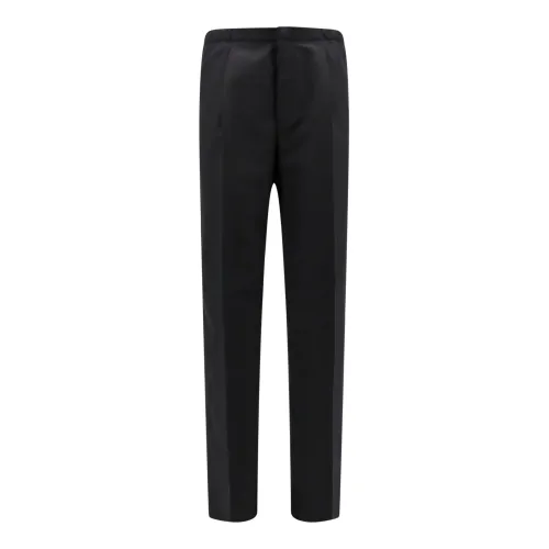 Fendi , Black Wool Trousers with Elastic Detail ,Black male, Sizes: