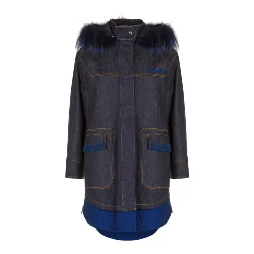 Fendi , Blue Denim Parka Jacket for Women ,Blue female, Sizes: