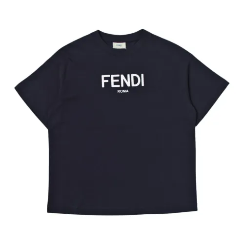 Fendi , Blue Junior T-shirt with Fendi Logo ,Blue male, Sizes: