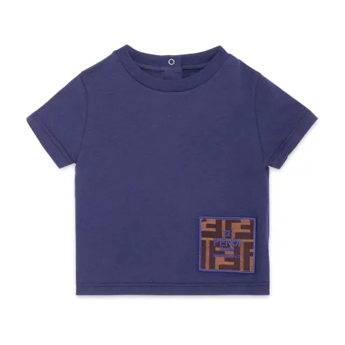 Fendi , Blue T-shirt with FF Logo Patch ,Blue unisex, Sizes: