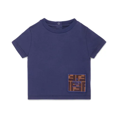 Fendi , Blue T-shirt with Logo Embroidery ,Blue male, Sizes: