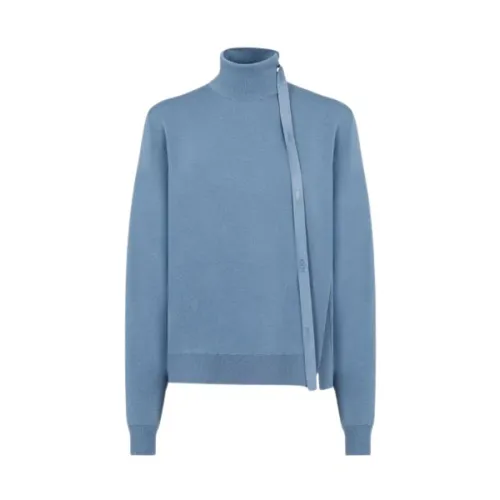 Fendi , Blue Turtleneck with High Neck and Cut-Out Sleeves ,Blue female, Sizes: