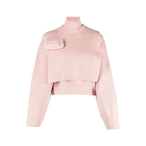 Fendi , Blush Pink Layered Rib-Knit Jumper ,Pink female, Sizes: