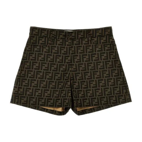 Fendi , Brown FF Logo Shorts ,Brown unisex, Sizes: