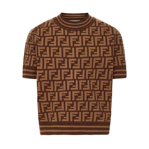 Fendi , Brown FF Logo Sweater for Girls ,Brown female, Sizes: