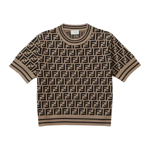 Fendi , Brown FF Pattern Cropped Sweater ,Brown female, Sizes: